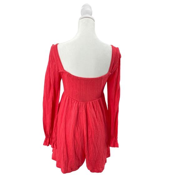 Coco + Jaimeson Red Long Sleeve Mini Dress Smocked Bodice Square Neck S - Picture 2 of 3